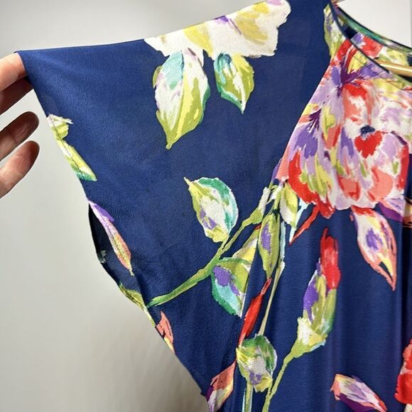 MAEVE ANTHROPOLOGIE Women's Gardenia Floral Silk Blouse Blue Size 4 - Picture 8 of 11